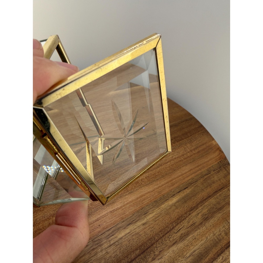 Vintage Beveled Glass Trinket Box Starburst Jewelry Box Brass Trim Pointed Feet - Picture 7 of 17